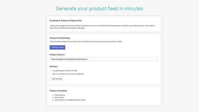 Produkt Feed App Startseite