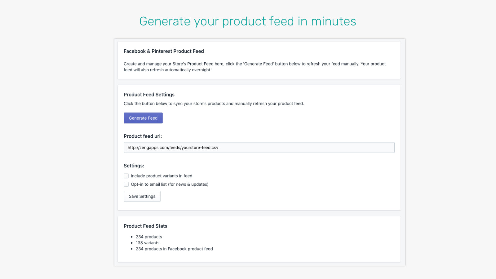 UpFeed Product Feed Screenshot