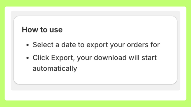 TinyApp Order Metafield Export Screenshot