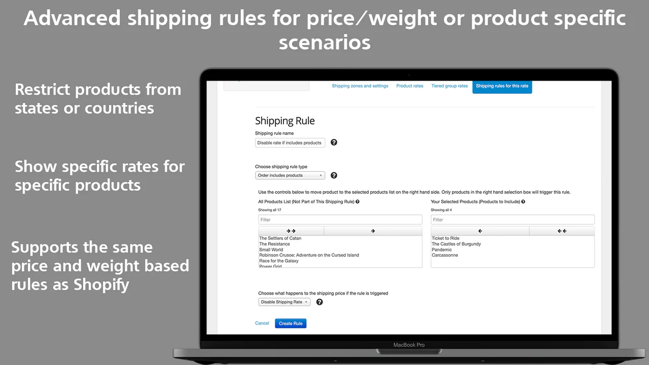 Better Shipping reglas de envío avanzadas restringen el producto del país