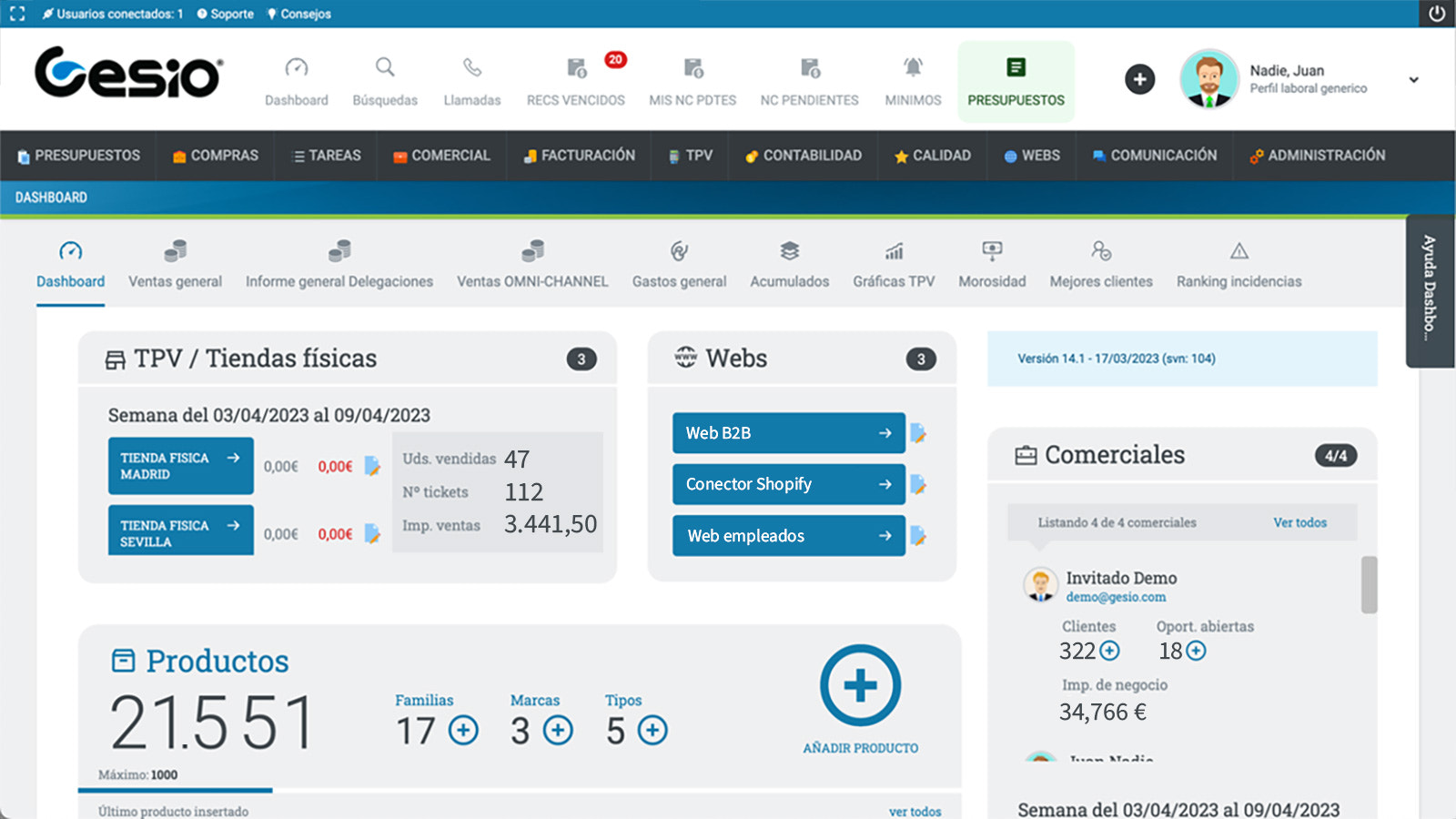 Entrada a GESIO Dashboard de actividad