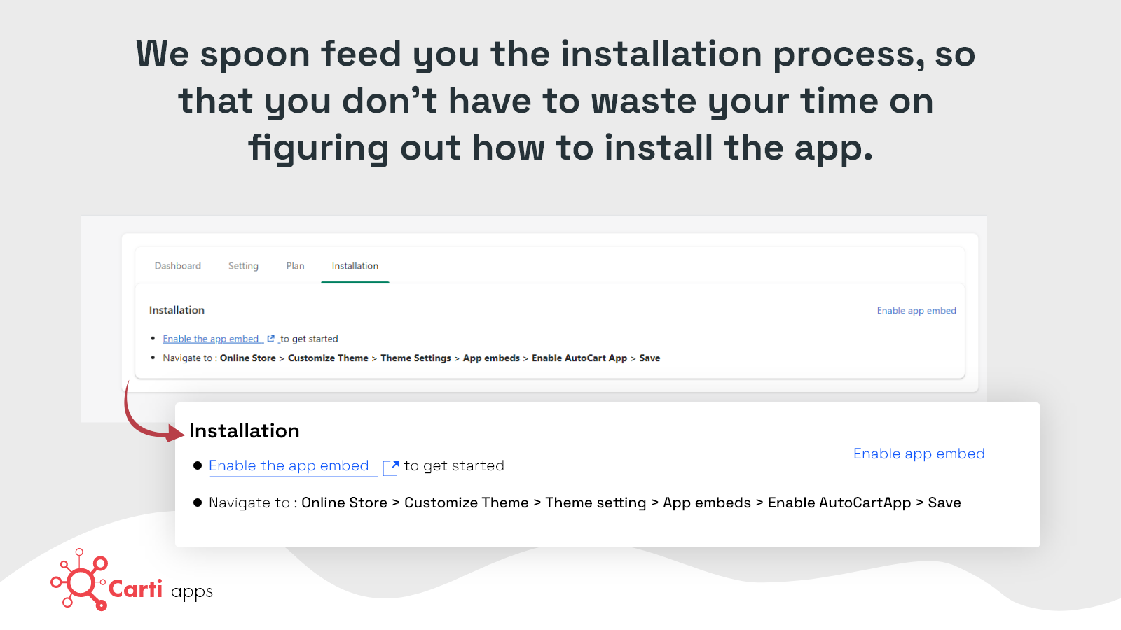 Installation steps for easy installation.