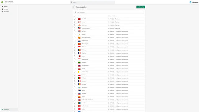 Selecionar países de envio