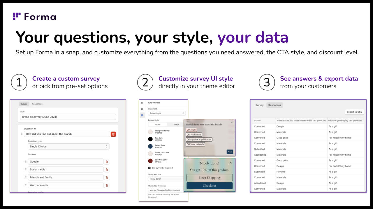 Anpassa enkäter, ställ in enkätstil och UI, och få omedelbar data