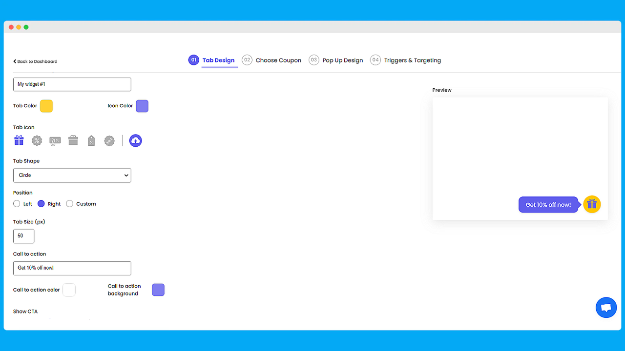 Välj layout och typ av rabatt pop up du vill skapa