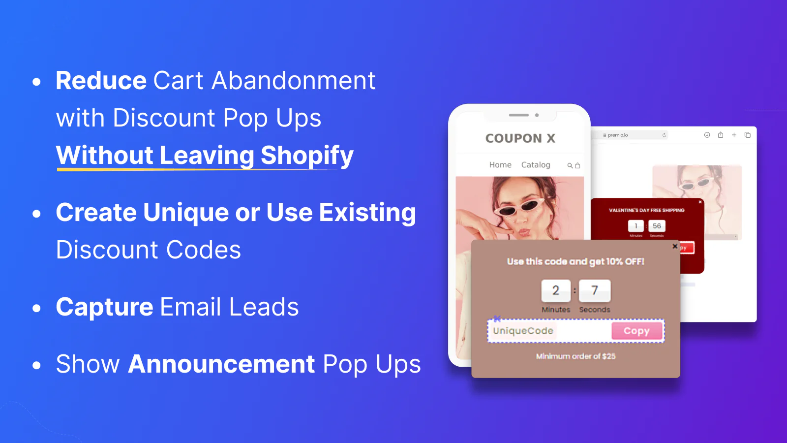 Create beautiful discount pop ups and reduce cart abandonment 