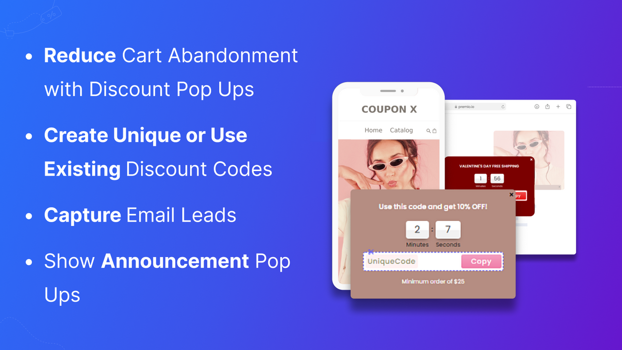 Coupon X: Discount Code Pop Up - Discount Code Popup, Promo Code