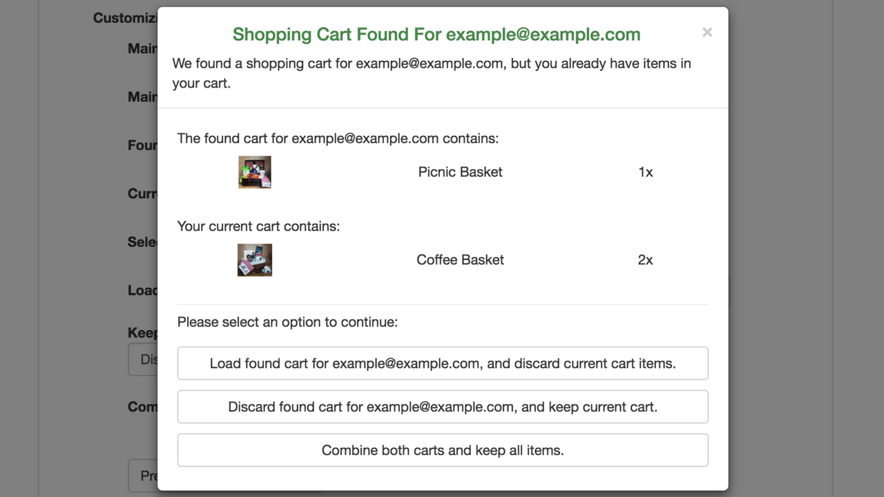 cart conflict popup