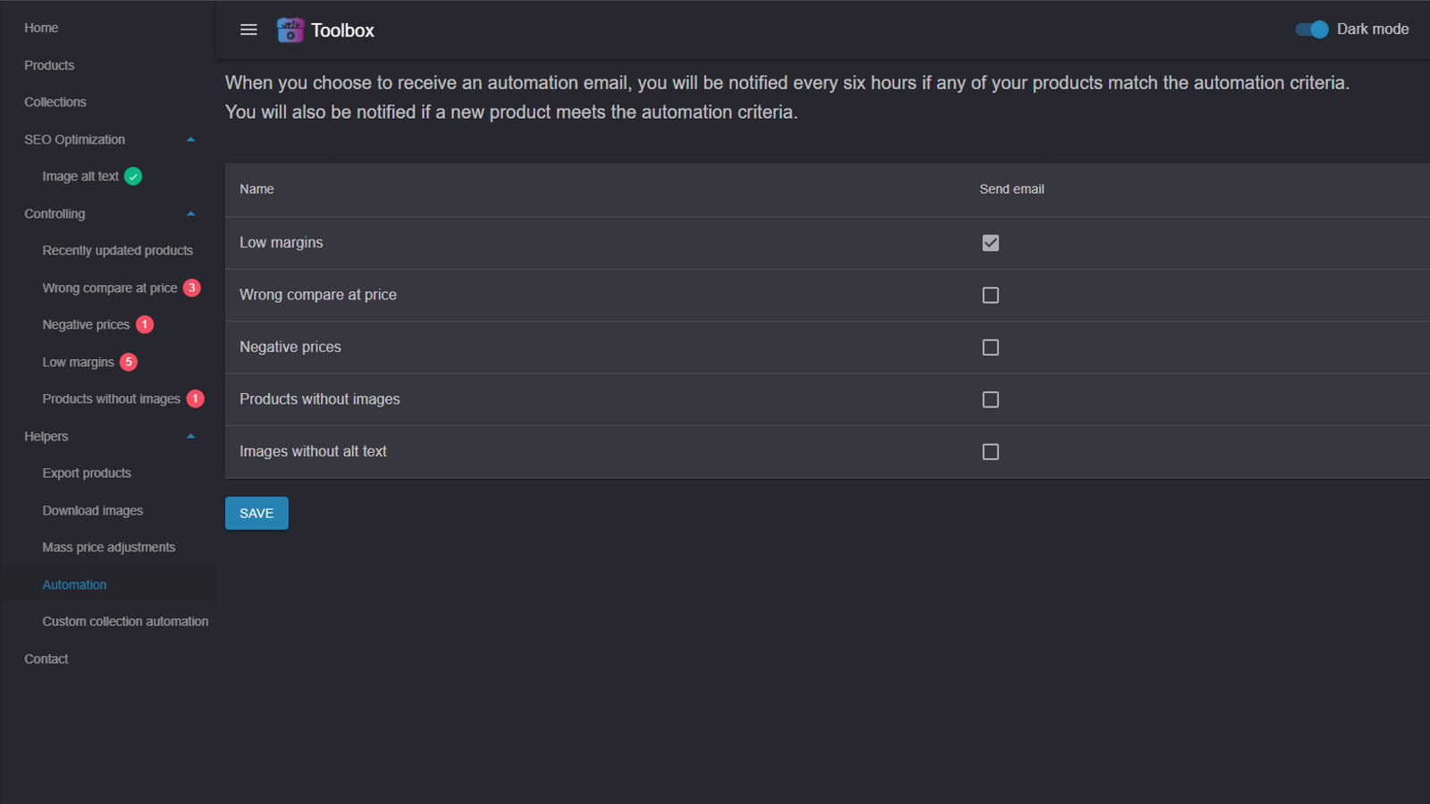 Captura de pantalla mostrando opciones de automatización