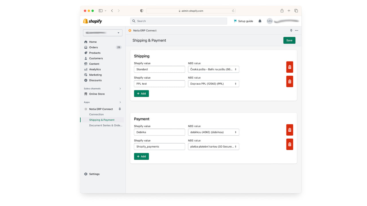 Configurações de métodos de envio e pagamento