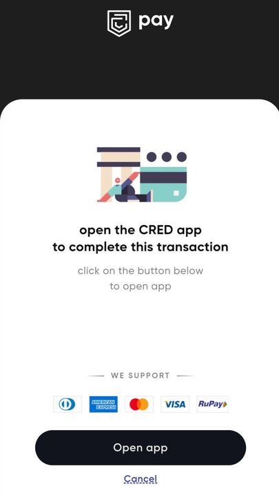 Bottomsheet to open CRED app on same device to complete payment