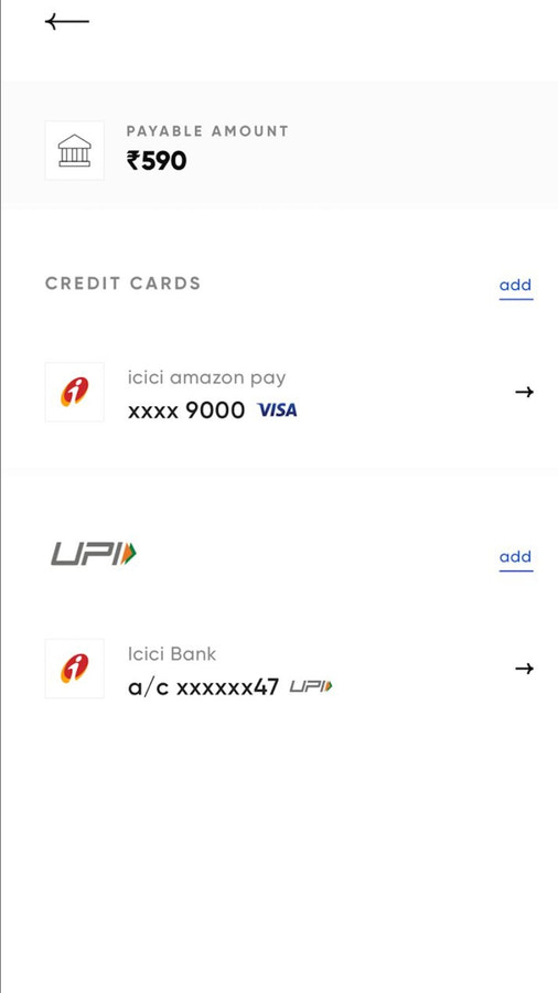 Checkout experience on CRED app