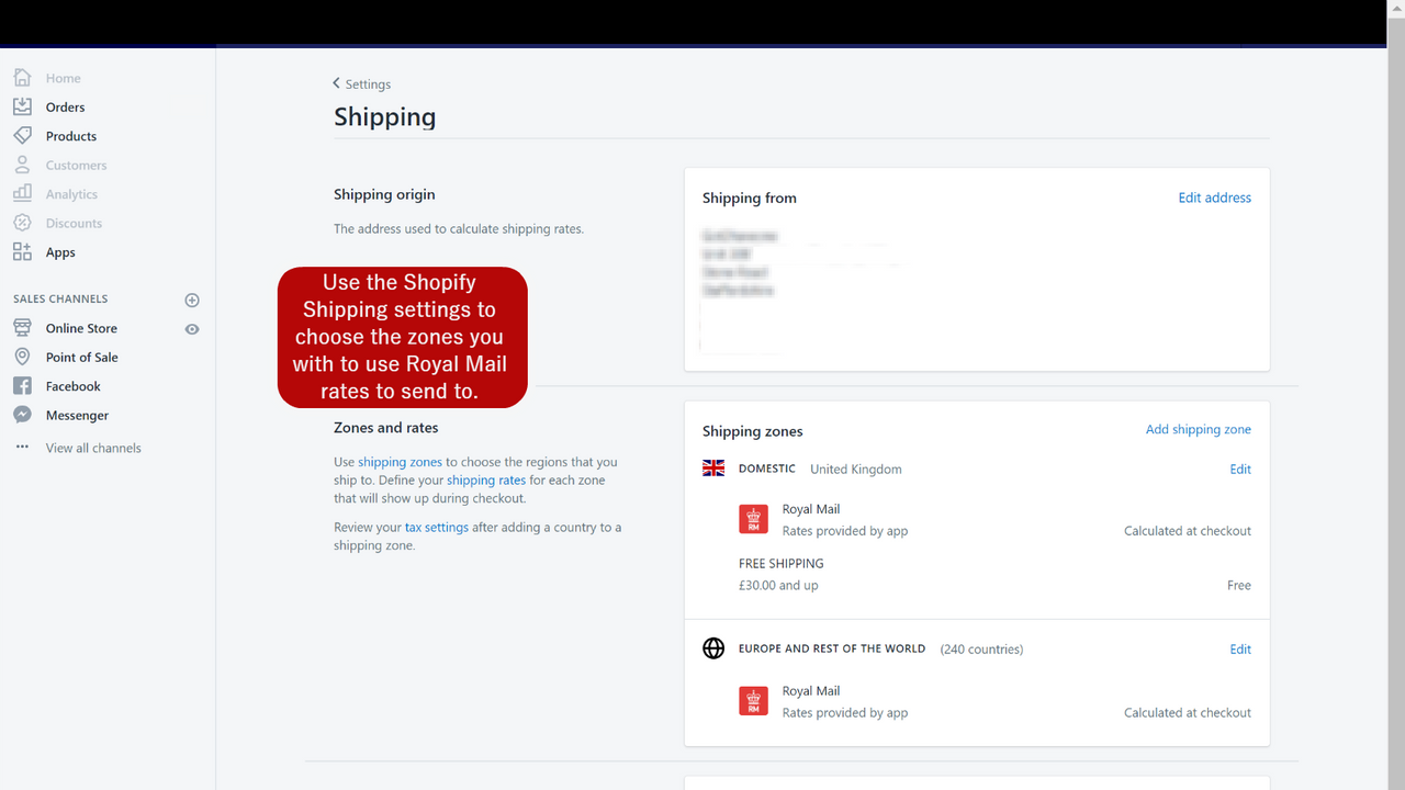 Integreret i Shopify Shipping Zone Config