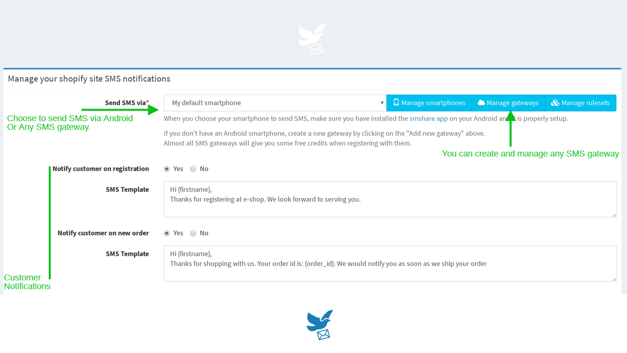 Configuración de notificación al cliente