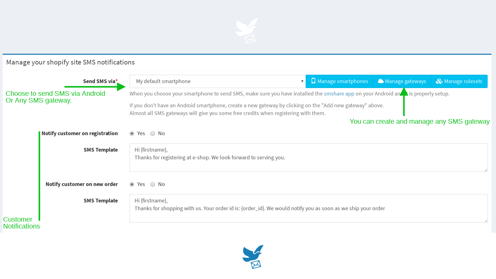 Configuración de notificación al cliente