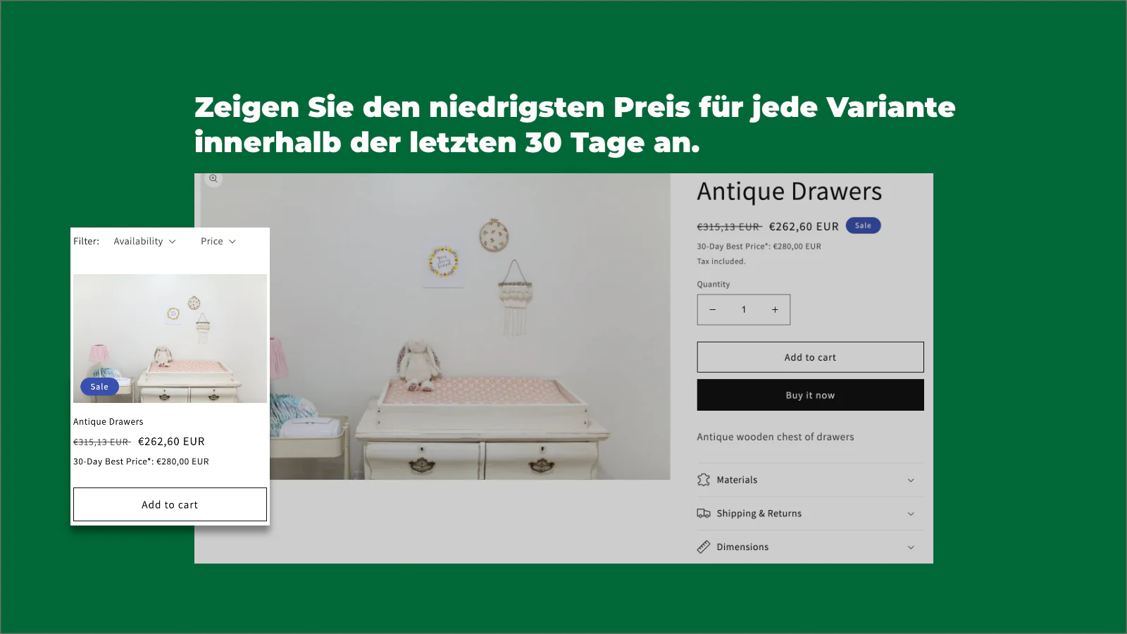 Zeigen Sie den günstigsten Preis der letzten 30 Tage an.