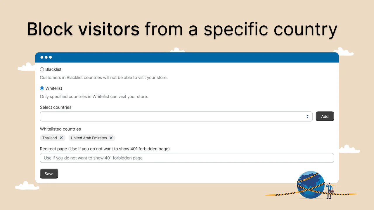 Blokkeer landen om bepaalde klanten naar uw winkel te laten gaan.