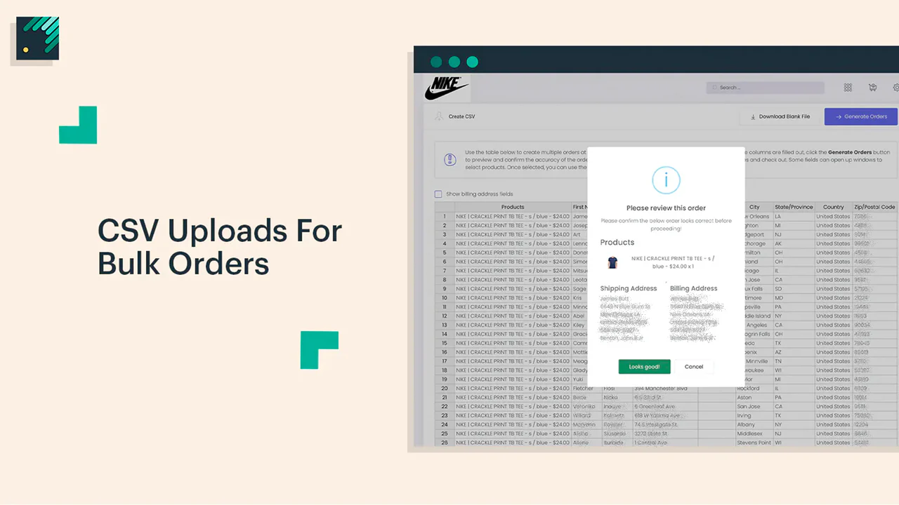 CSV Uploads for bulk order creation going to multiple addresses