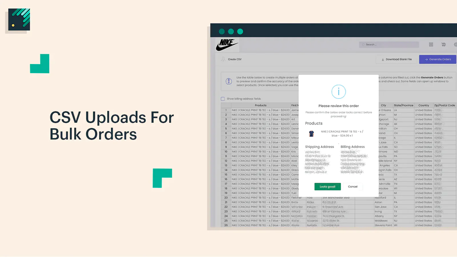 CSV Uploads for bulk order creation going to multiple addresses