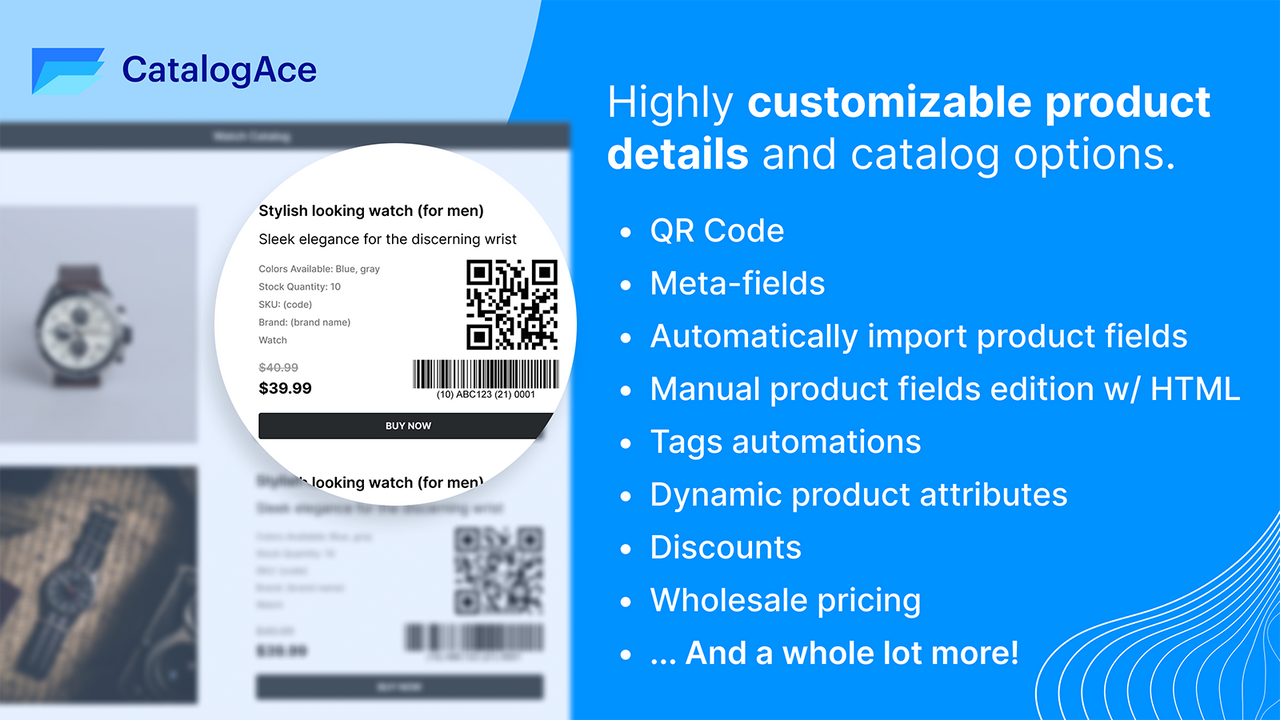 Détails du produit et options de catalogue hautement personnalisables