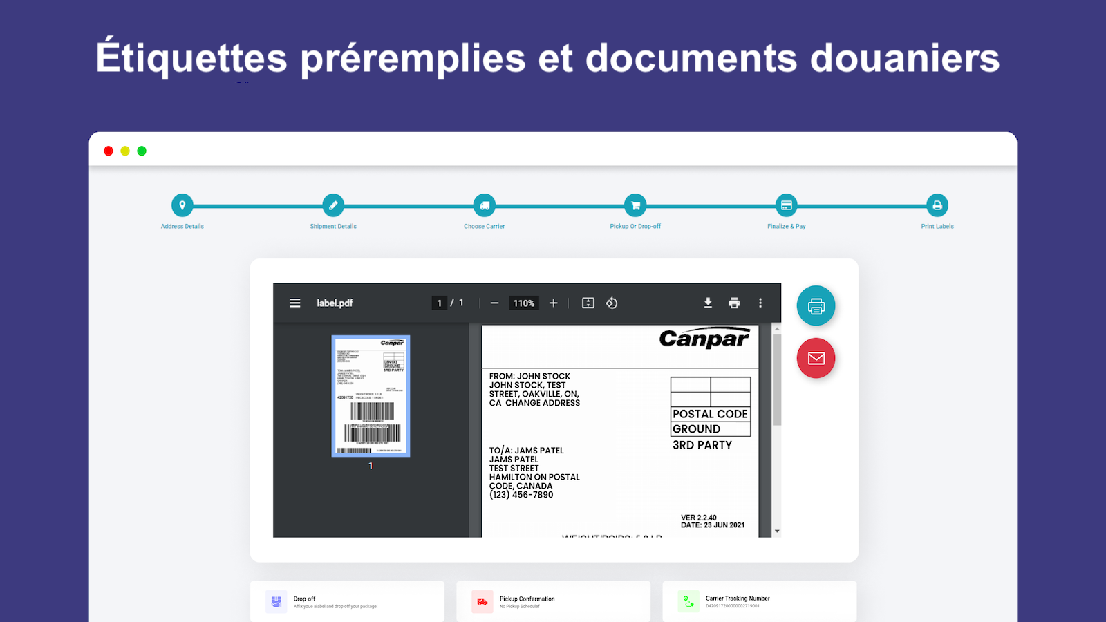 Étiquettes préremplies et documents douaniers