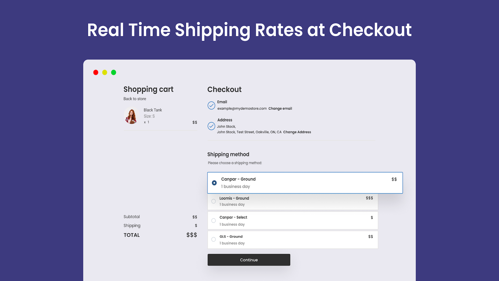 real time shipping rates at checkout