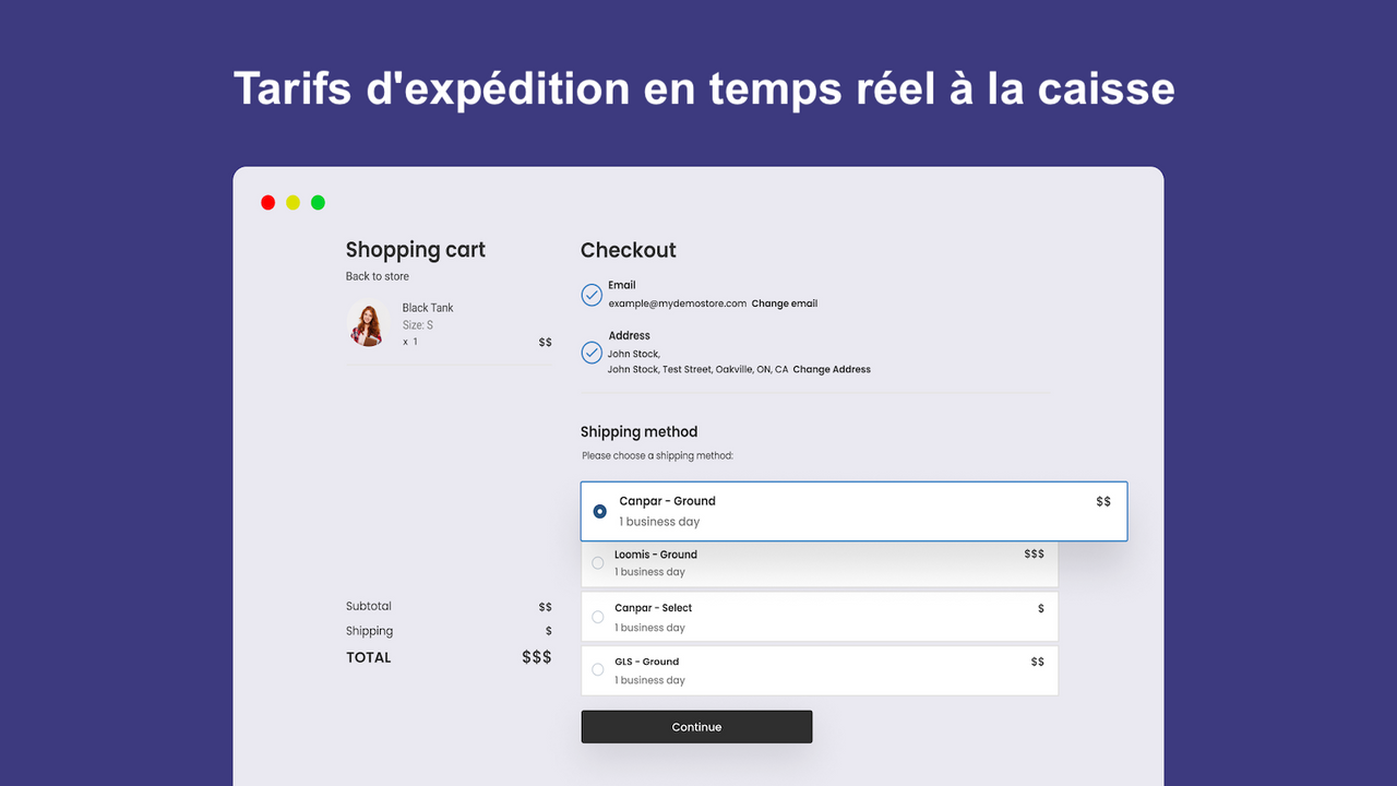 Tarifs d'expédition en temps réel à la caisse