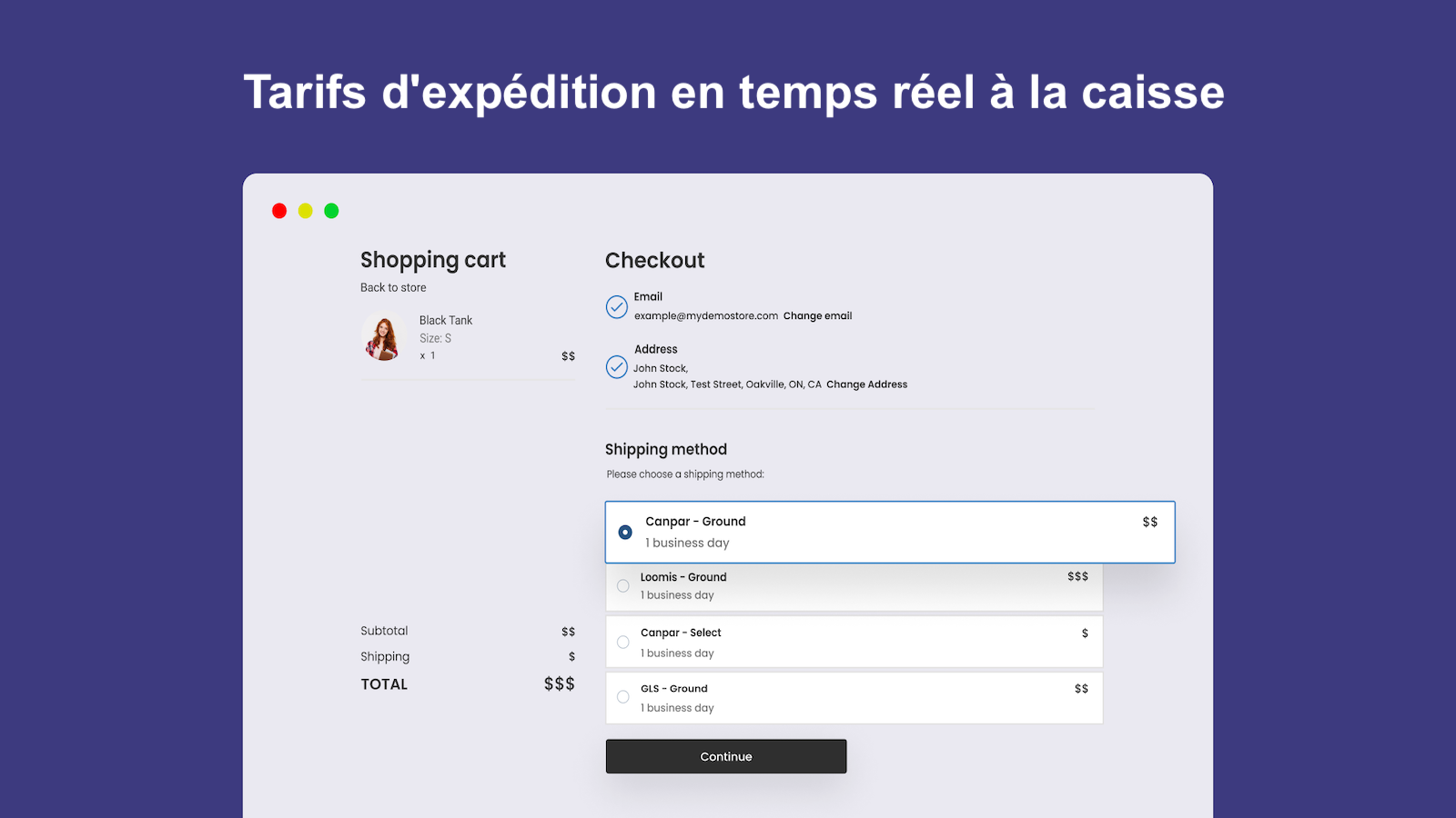 Tarifs d'expédition en temps réel à la caisse