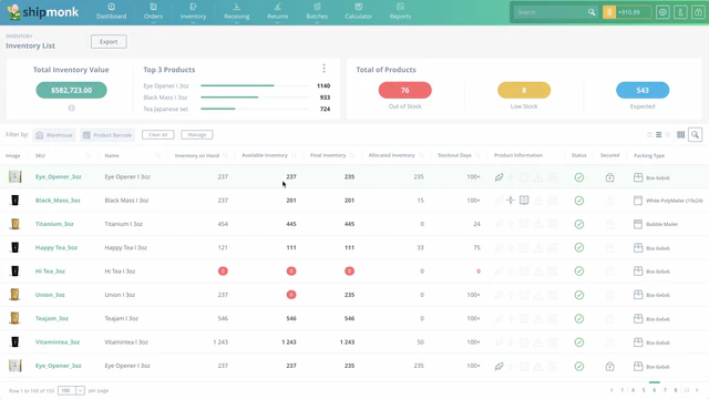 Lagerstyrings Dashboard