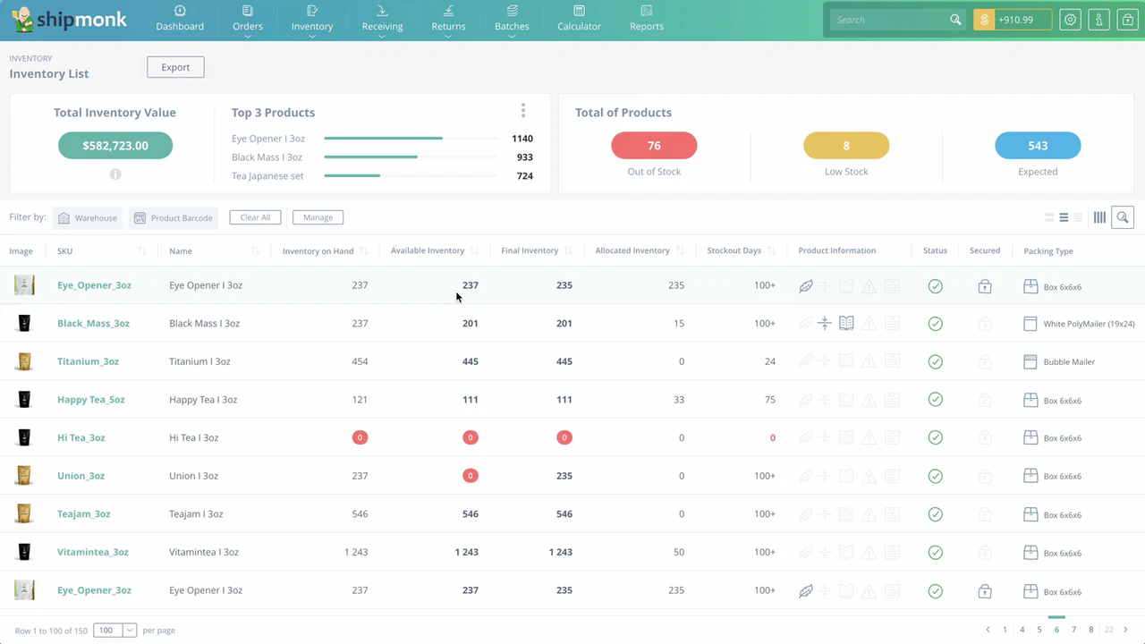 Lagerhanterings Dashboard