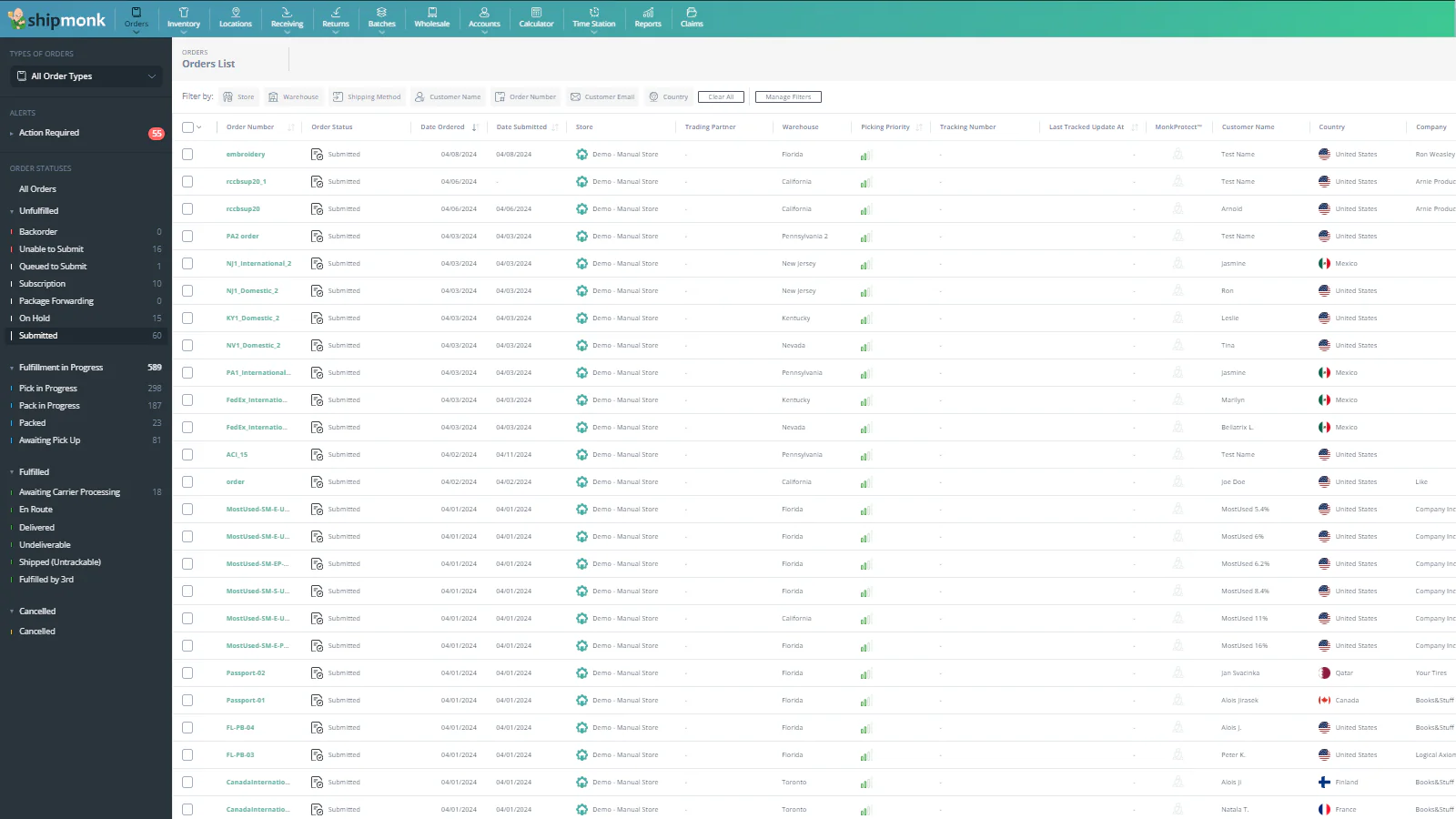 Tableau de bord de gestion des commandes