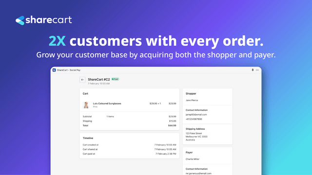 ShareCart 每次订单都可以获得2倍的客户