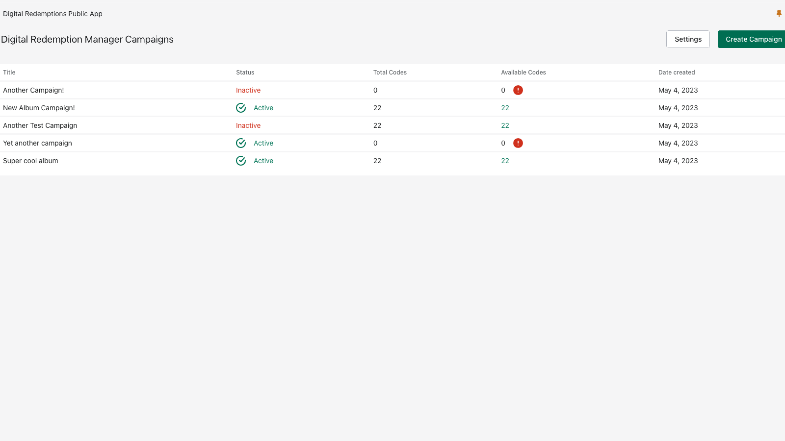 Digital Redemptions App Index Side