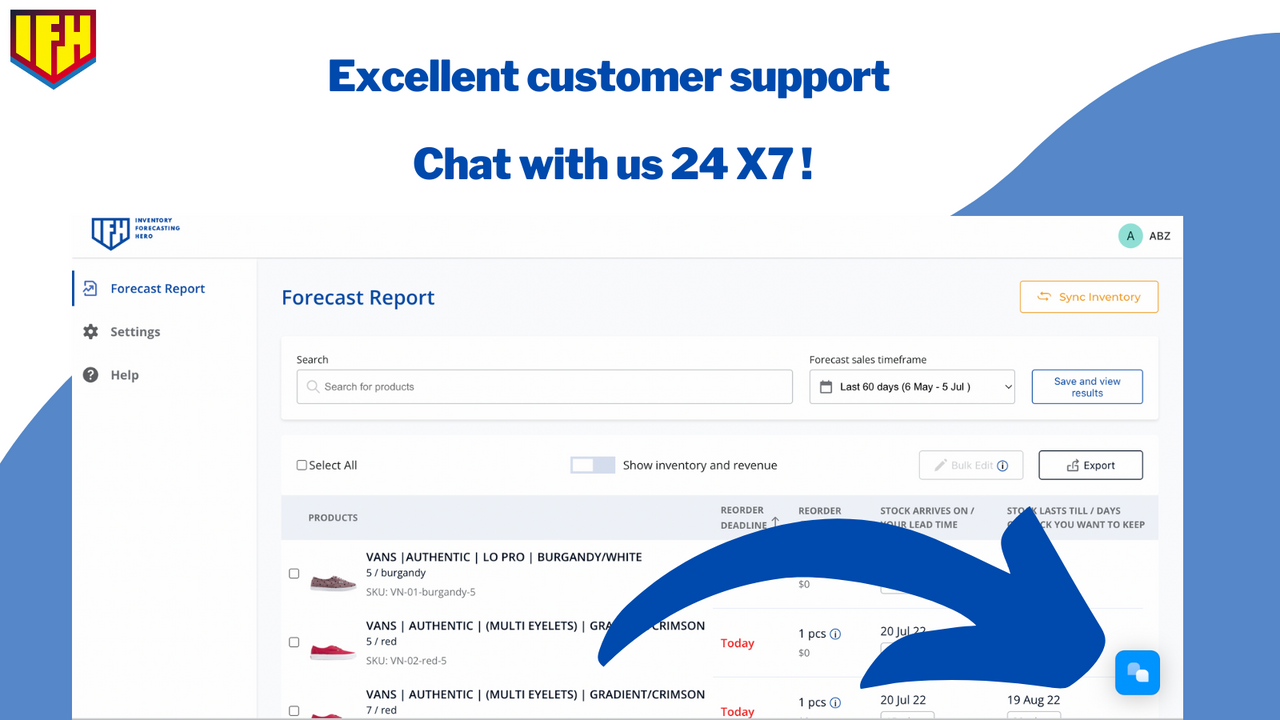 Inventory Forecasting hero- excellent customer support