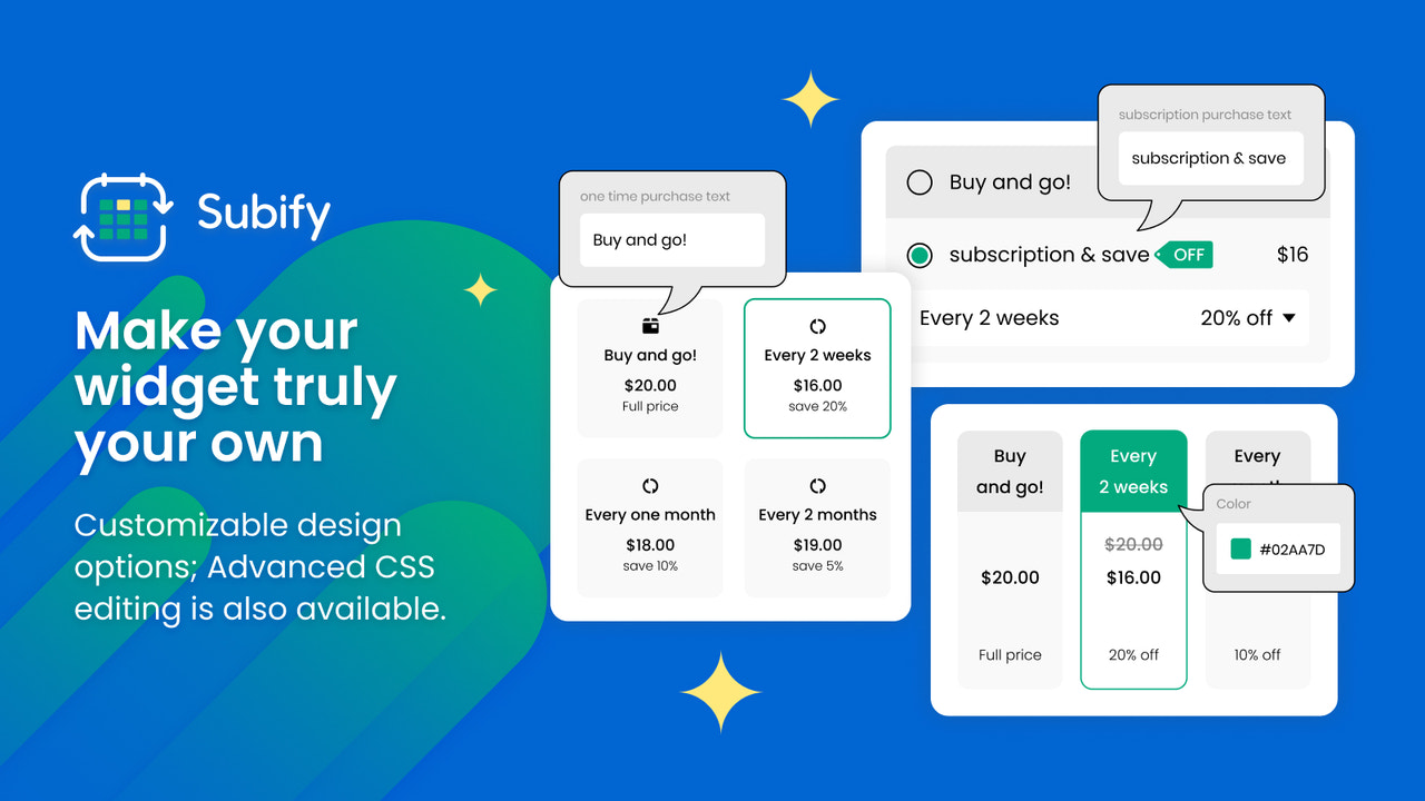 Customize subscription widgets design with Subify subscription