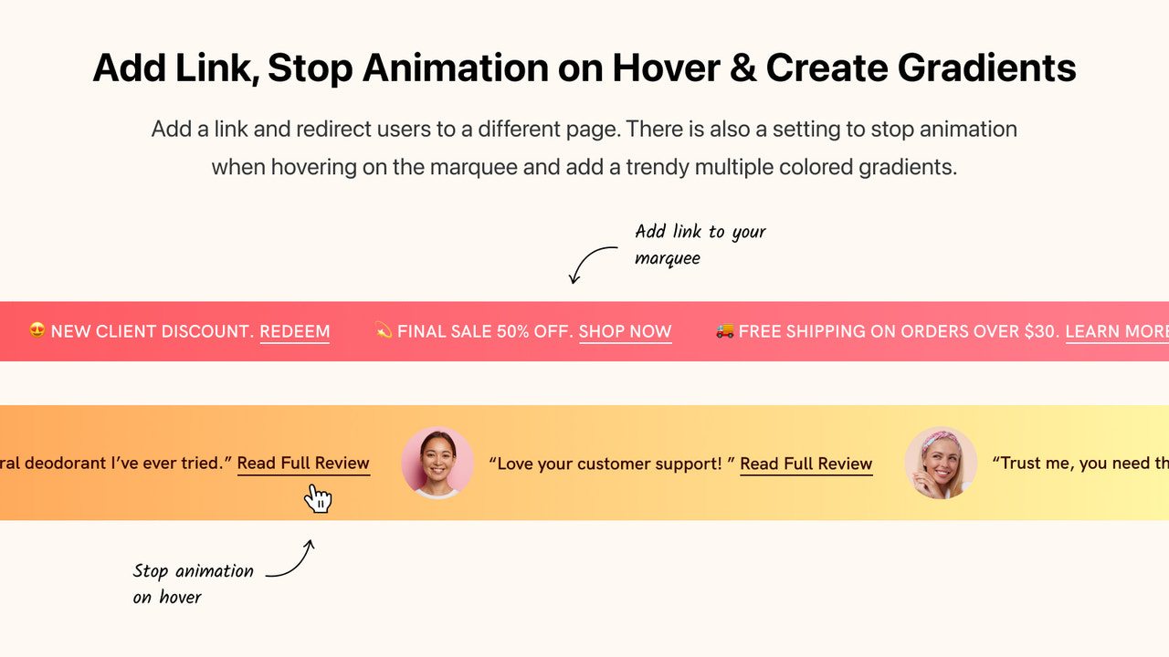 Tilføj Link og Stop Animation ved Hover