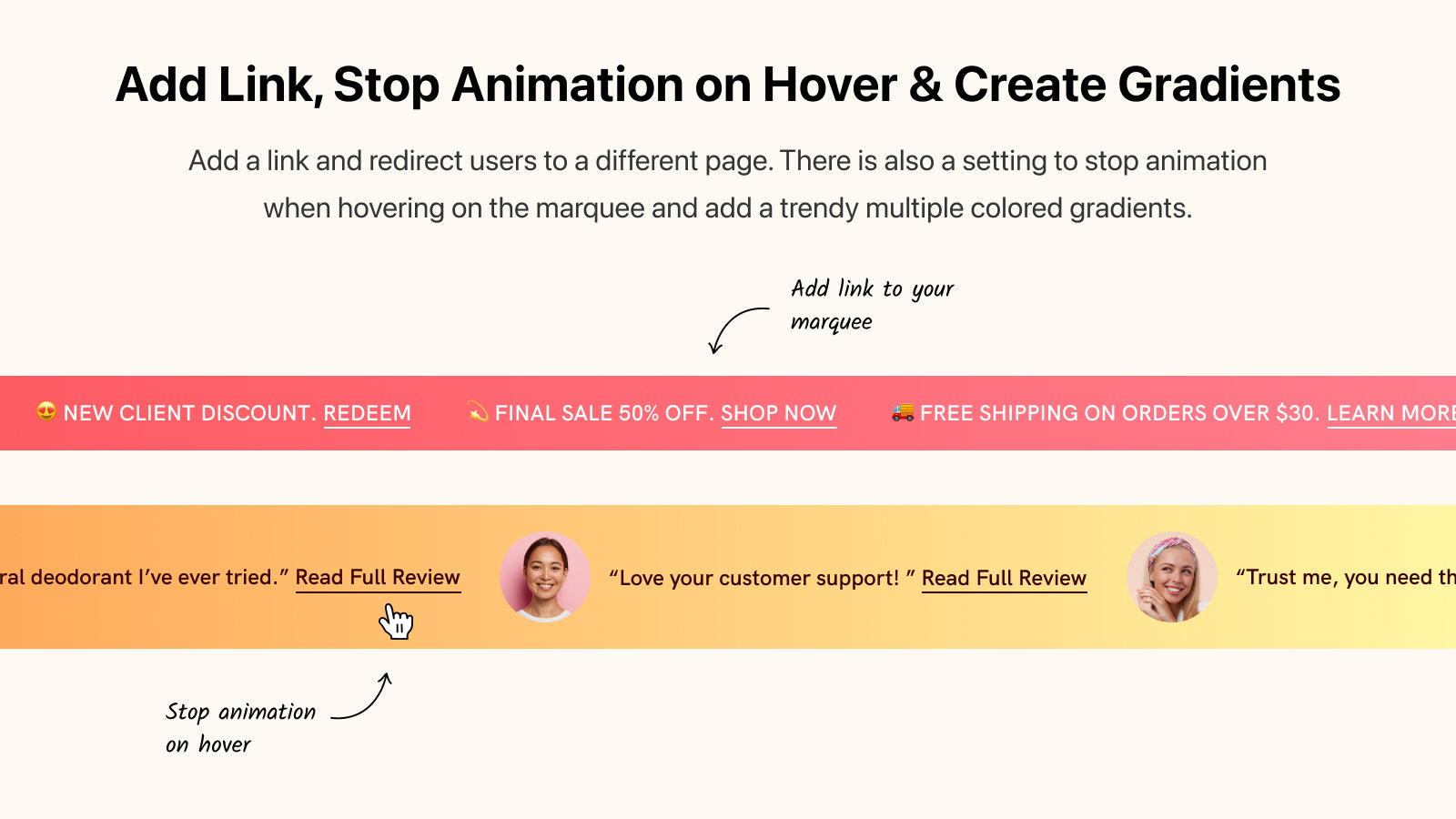 Tilføj Link og Stop Animation ved Hover