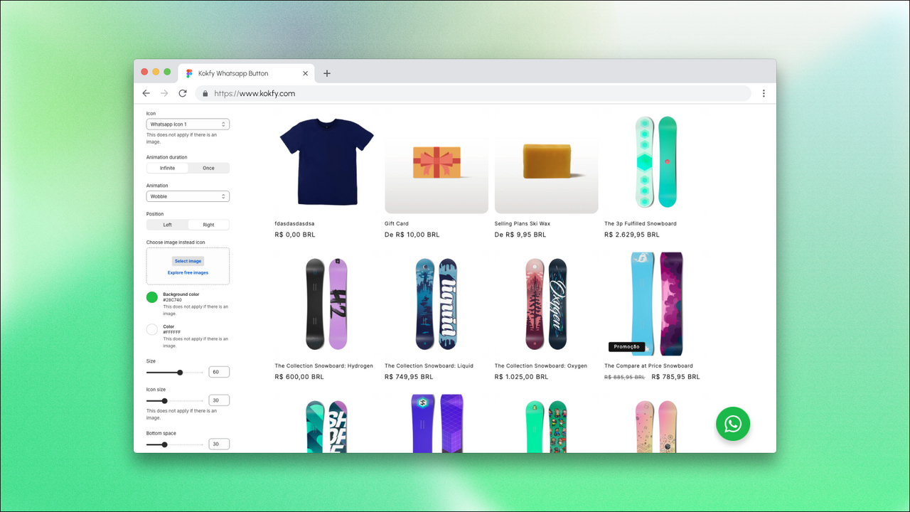 kokfy botão whatsapp no editor shopify