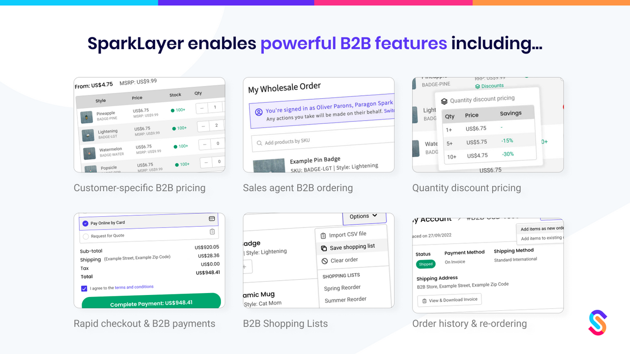 SparkLayer enables powerful B2B features on your Shopify store