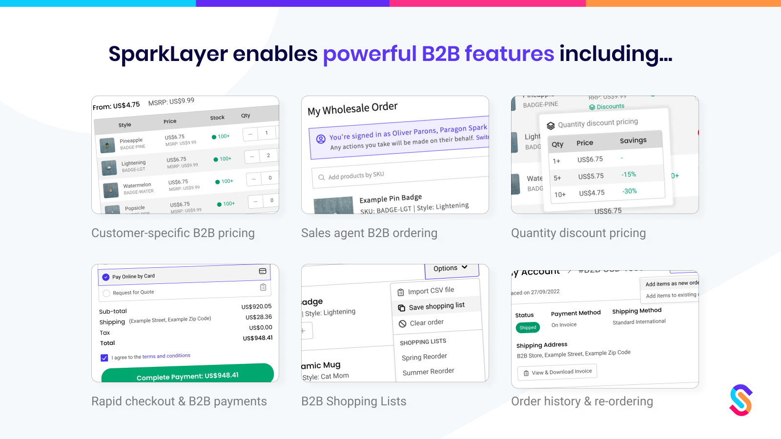 SparkLayer habilita recursos B2B poderosos em sua loja Shopify