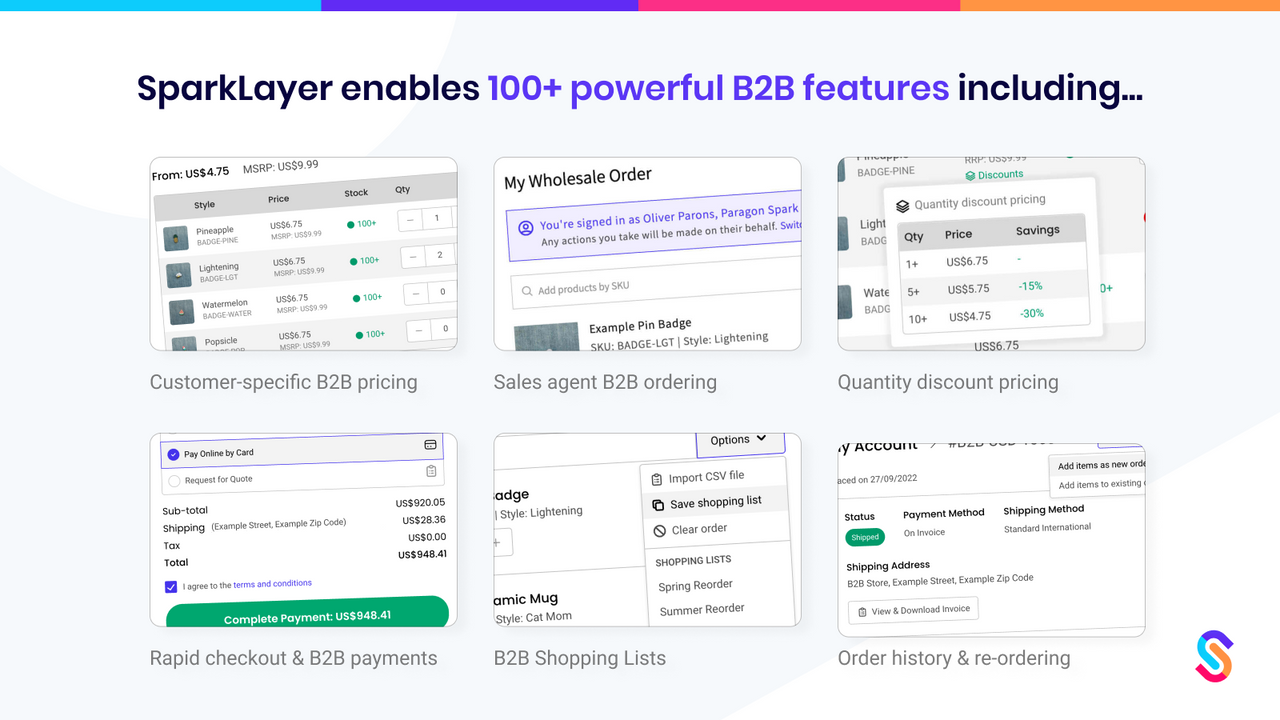 SparkLayer enables powerful B2B features on your Shopify store