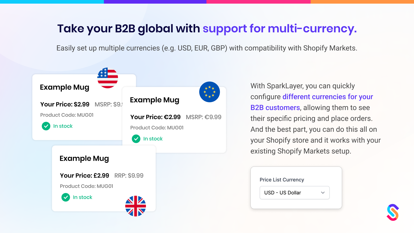 Ta din B2B globalt med stöd för flervaluta.