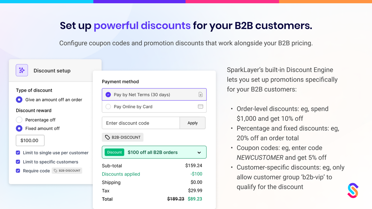 Set up powerful discounts for your B2B customers.