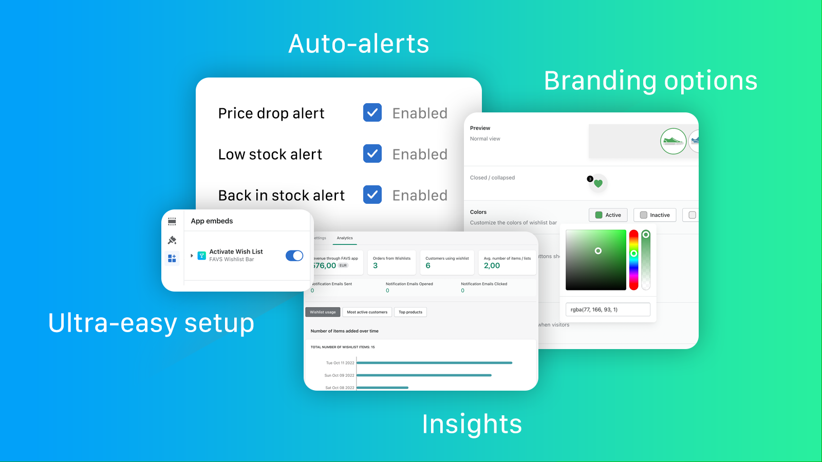 Configuração fácil de opções de marca, lembretes automáticos e insights.