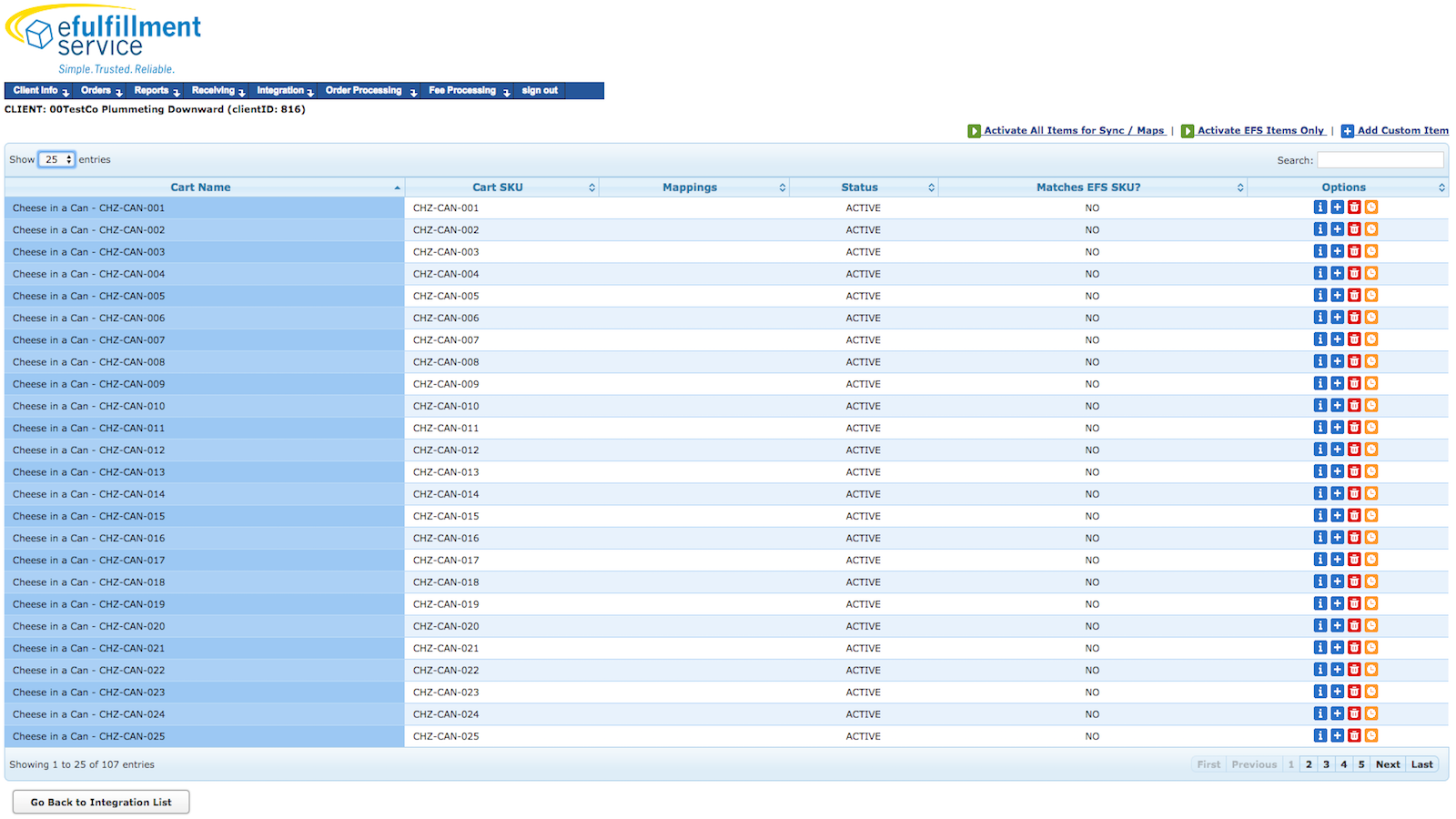 eFulfillment Service Screenshot