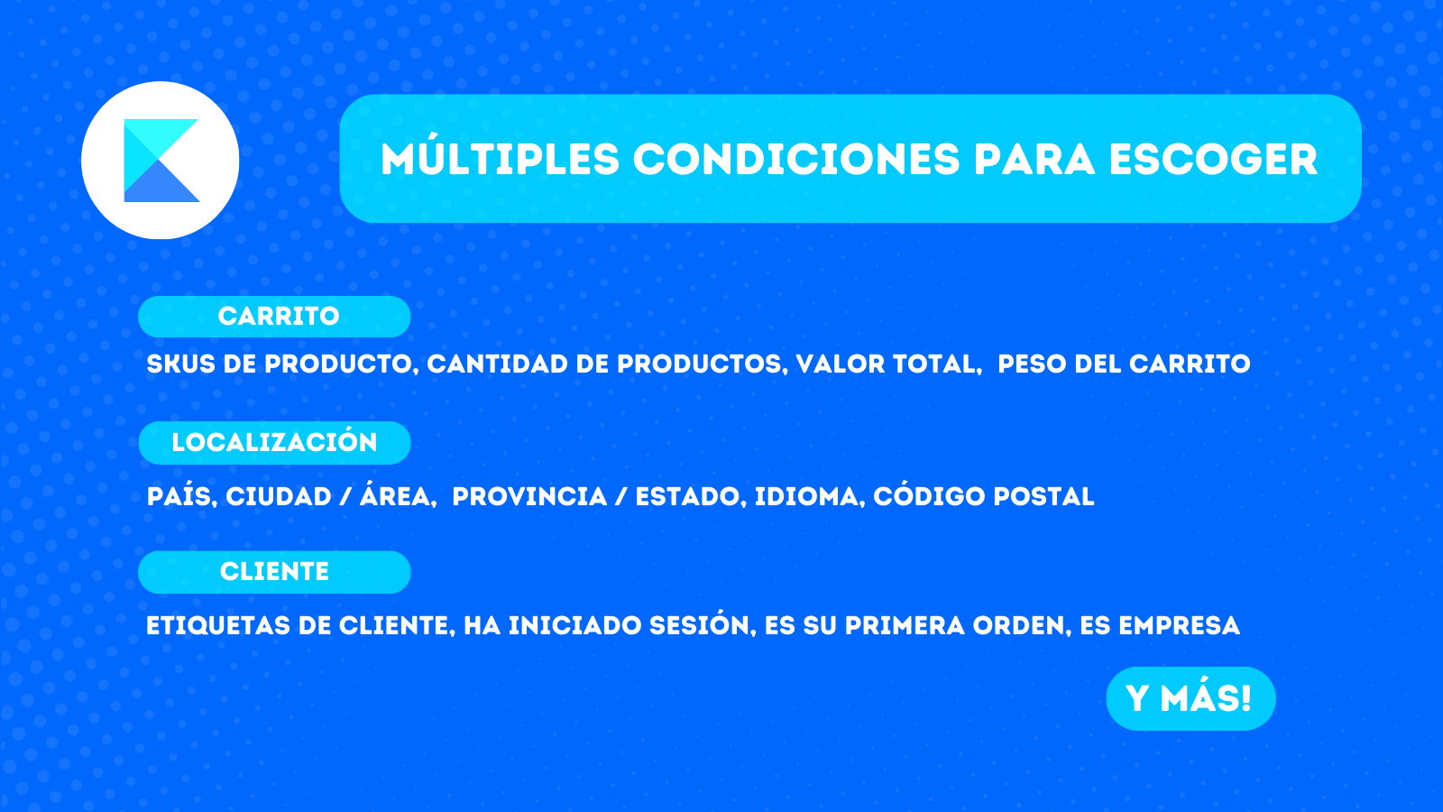 Multiples condiciones para elegir, ocultar métodos de pago