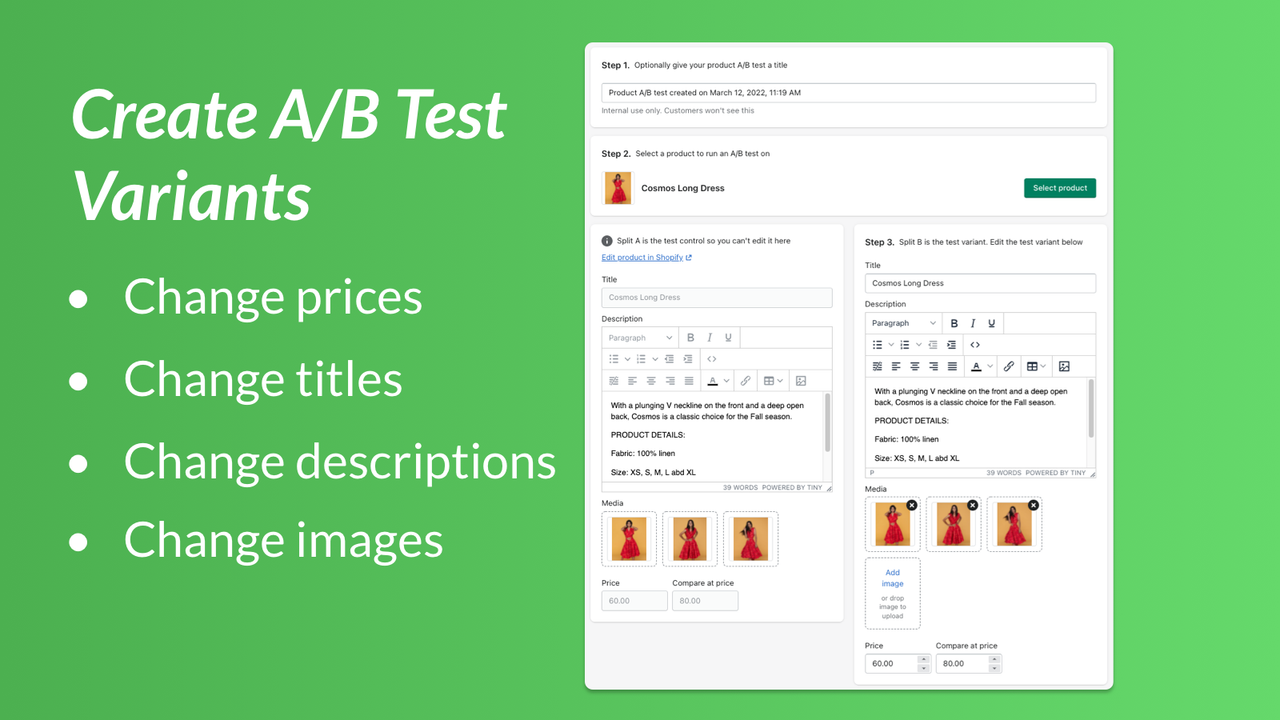 Erstellen Sie Produkt A/B-Tests!