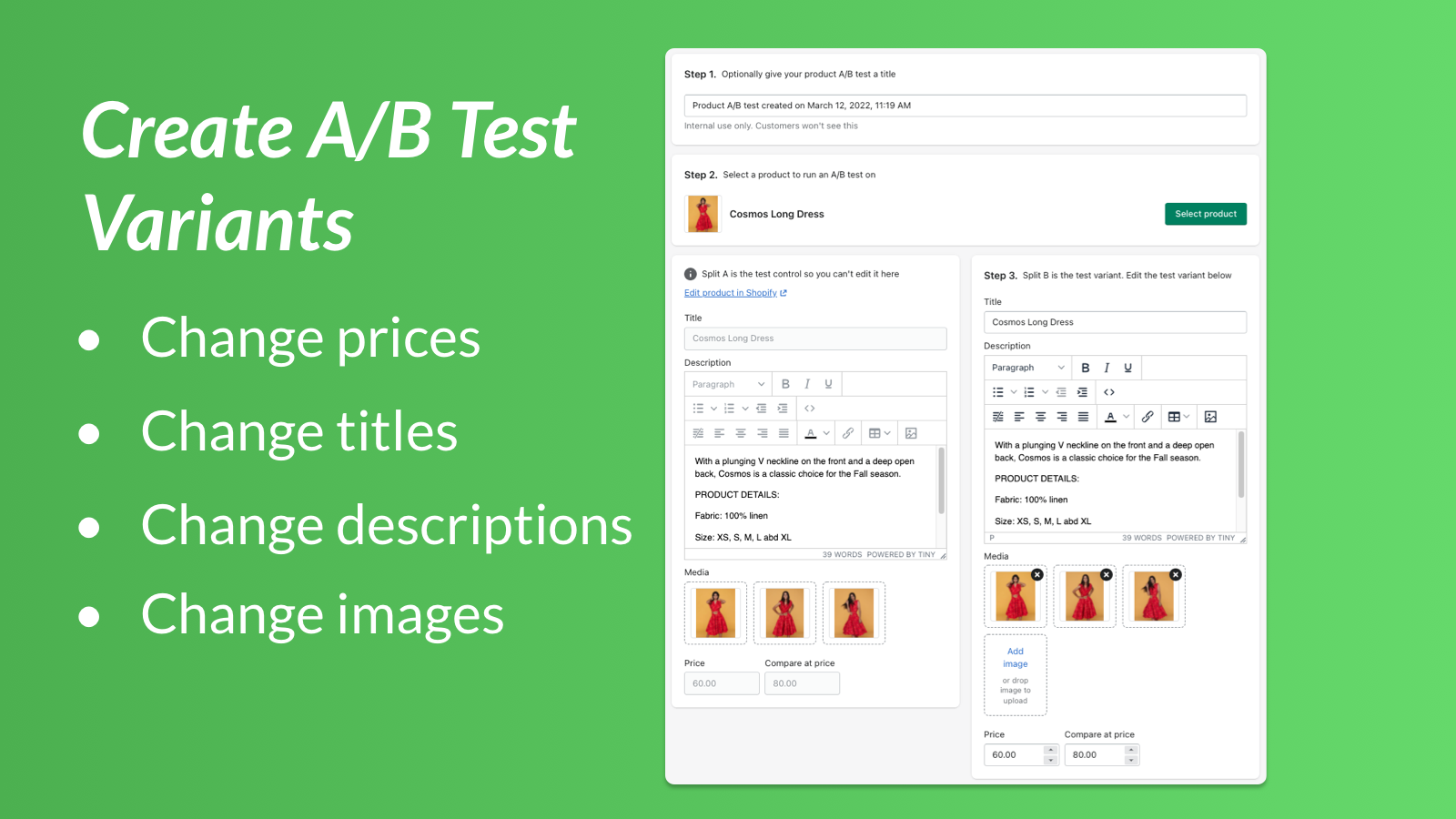 Opret produkt A/B tests!