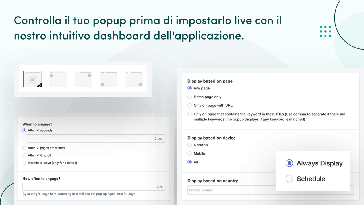  Un'anteprima del popup e controllate il prima di pubblicarlo.