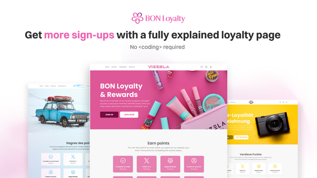 BON Loyalty: loyaliteitspagina functie van de Shopify loyaliteitsapp